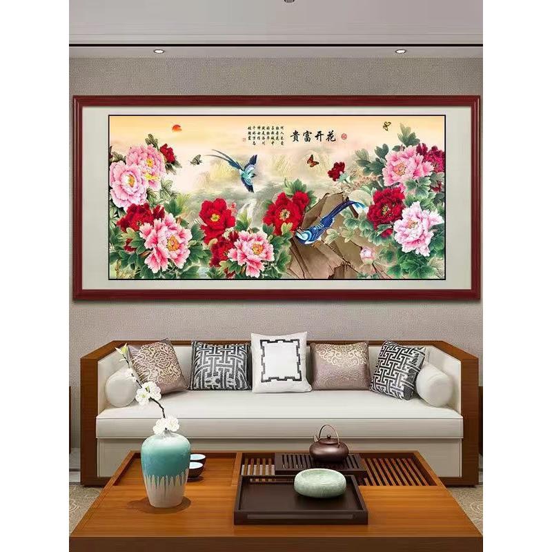 中式牡丹花鸟装饰画客厅沙发背景墙挂画富贵花开现代国画客厅挂画