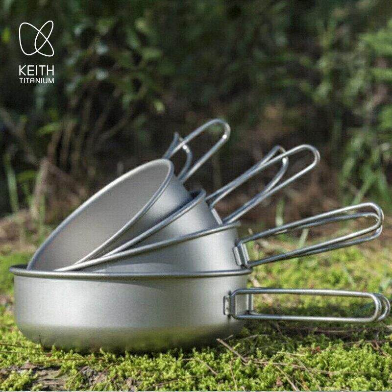 KEITH铠斯纯钛碗折叠柄钛碗饭碗饭盒便携户外餐具餐碗钛饭盒套装