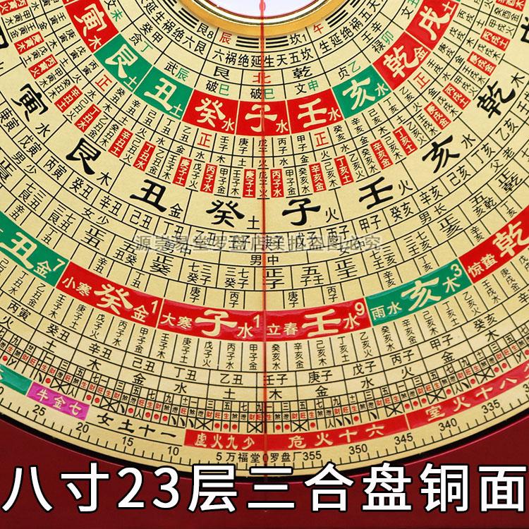 万福堂罗盘风水盘高精度专业黄铜面八寸六寸大字体三合罗盘罗经仪