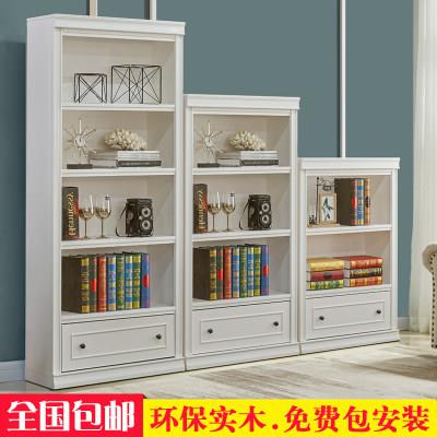 实木书柜储物柜展示收纳置物柜儿童学生组合书橱落地欧式白色书架