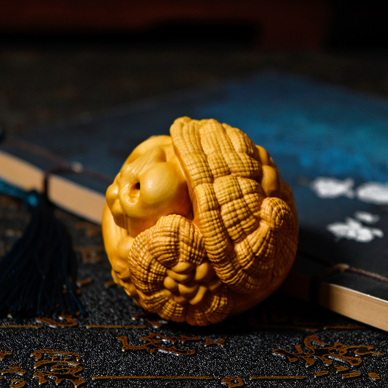 木雕黄杨木雕长寿灵芝球摆把玩件保健球男士随身实木手把件女送礼