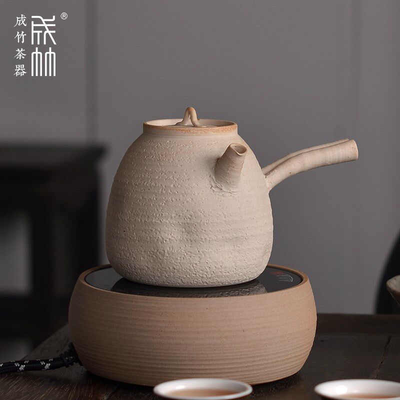 成竹茶器听石纯手工白泥中式煮茶煮水侧把壶陶瓷茶壶潮州功夫茶具