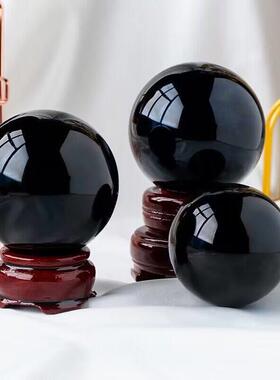 天然黑曜石球装饰客厅入口办公室装饰黑色水晶球原石抛光乔迁礼物