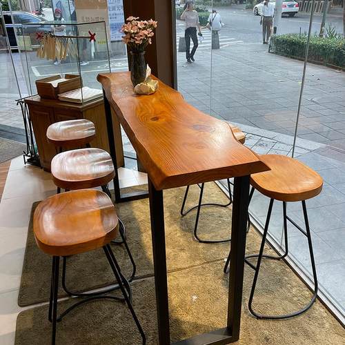 实木吧台桌椅组合高脚家用阳台靠墙长条窄桌休闲 吧台商用酒吧桌