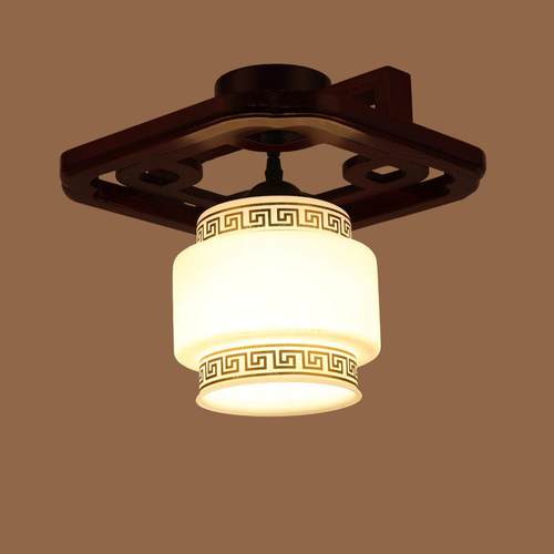 中式小吊灯实木方形仿云石玻璃过道阳台走道灯楼道灯玄关卧室吊灯