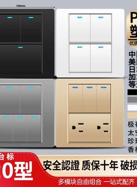 台湾美标120型正方形灰色PC塑料面板墙壁插座白色双联四五六开关