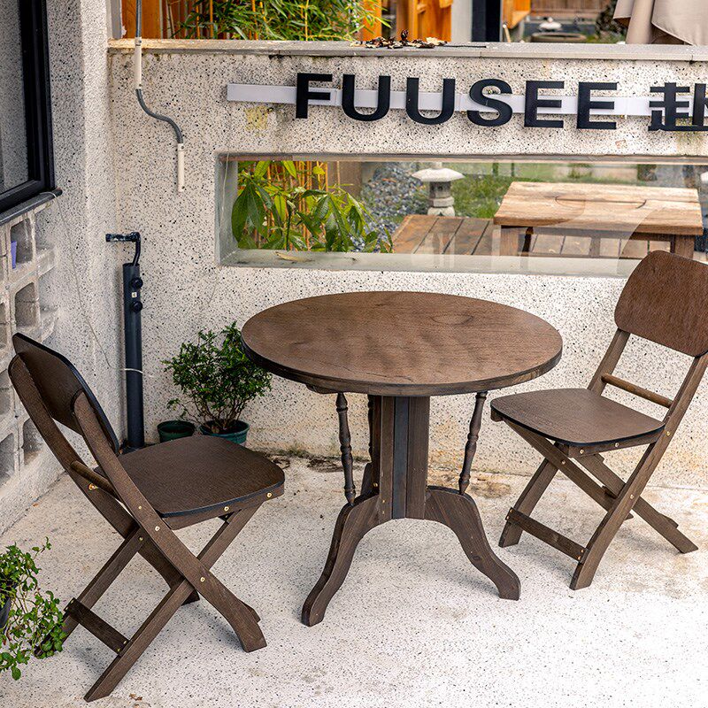复古实木小圆桌饭桌西餐桌客厅阳台民宿奶茶咖啡店餐饮桌椅子组合