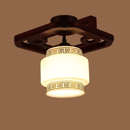 中式小吊灯实木方形仿云石玻璃过道阳台走道灯楼道灯玄关卧室吊灯