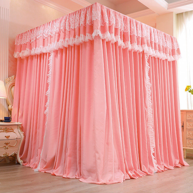 蚊帐2023新款家用遮光床帘一体式公主风1米5床落地宫廷三门纹怅