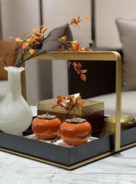 新中式金属提篮托l盘分格盒铁艺摆件样板房间客厅茶几提盒软装饰