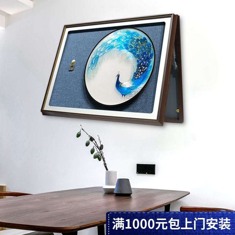 电表箱装饰画苏绣电闸箱配实木电箱电表盒总闸开关新中式刺绣挂画图片