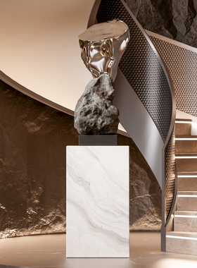 玻璃钢不规则石头雕塑摆件石来运转酒店会所售楼处楼梯间艺术装置