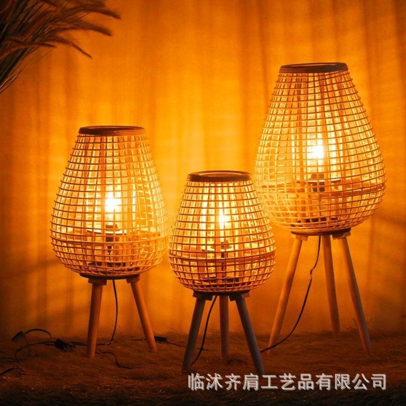 藤编灯笼庭院风灯阳台茶室装饰复古灯罩氛围灯摄影装饰落地支架灯