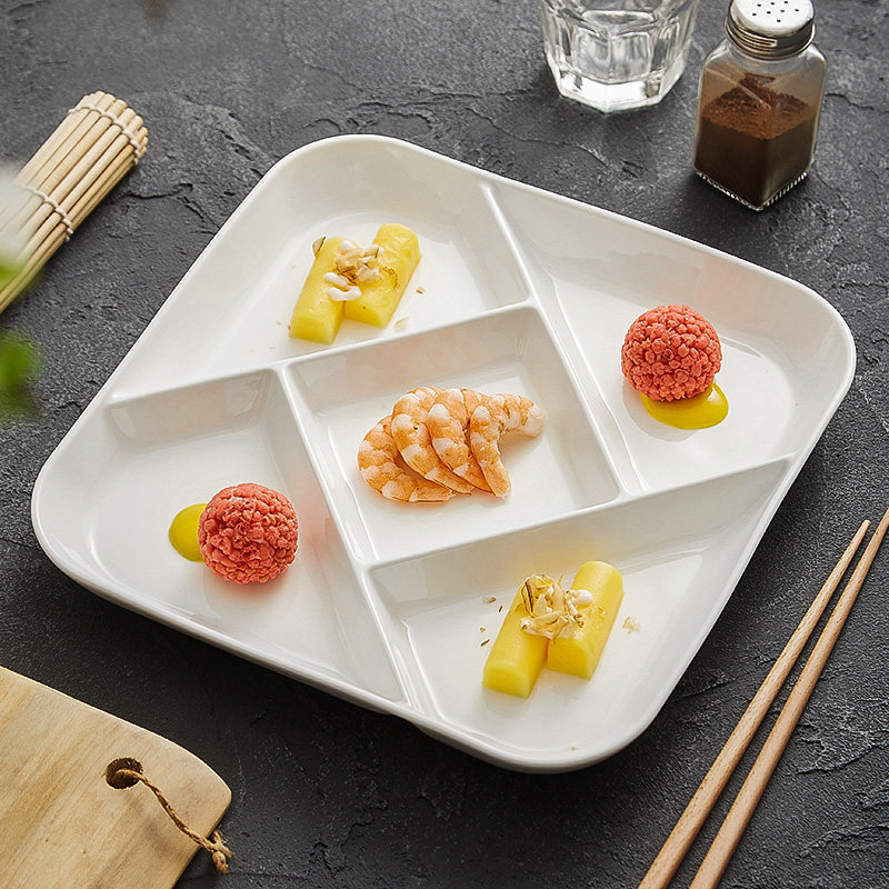 造器高档白瓷分格盘凉菜摆盘餐具多格酒店卤味拼盘果盘陶瓷卤水盘