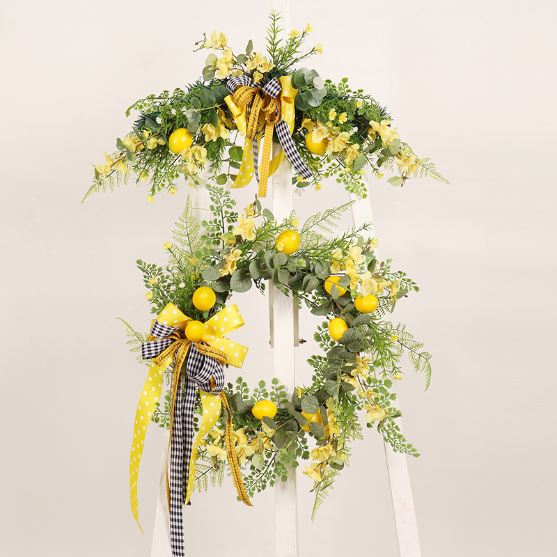 仿真花挂件柠檬飘带花环家居室内装饰门挂酒店商场布置壁挂