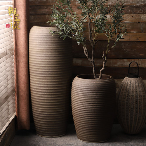 陶瓷超大落地花瓶大口径高款干花仿真花摆件客厅别墅庭院大花盆