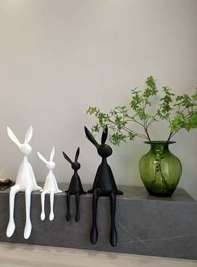 简约现代客厅酒店大堂创意黑白z长耳朵坐姿兔子样品房软装摆件礼