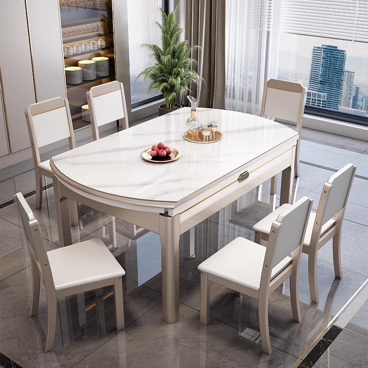 全友家居适用实木岩板餐桌椅组合2025家用小户型伸缩可变圆桌饭桌