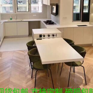 悬浮岩板餐桌长方形家用小户型岛台透明饭桌 2米桌 下挂款