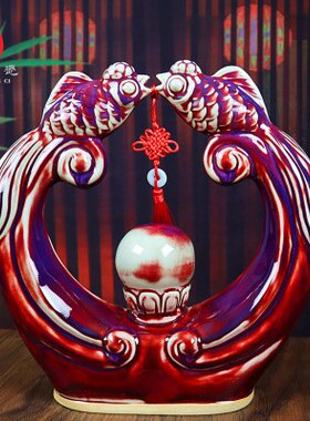 国风陶瓷摆件禹州钧窑新中式情侣良缘婚礼金玉钧瓷卧室桌面礼盒装