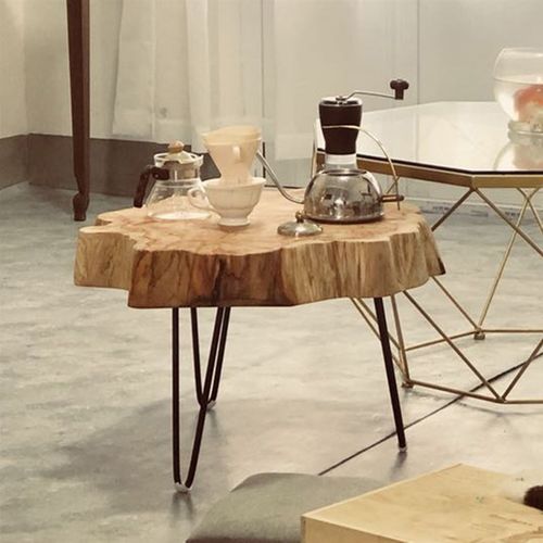 根雕原木茶几片做旧铁艺茶桌家用小茶台实木简约沙发边几阳台桌几