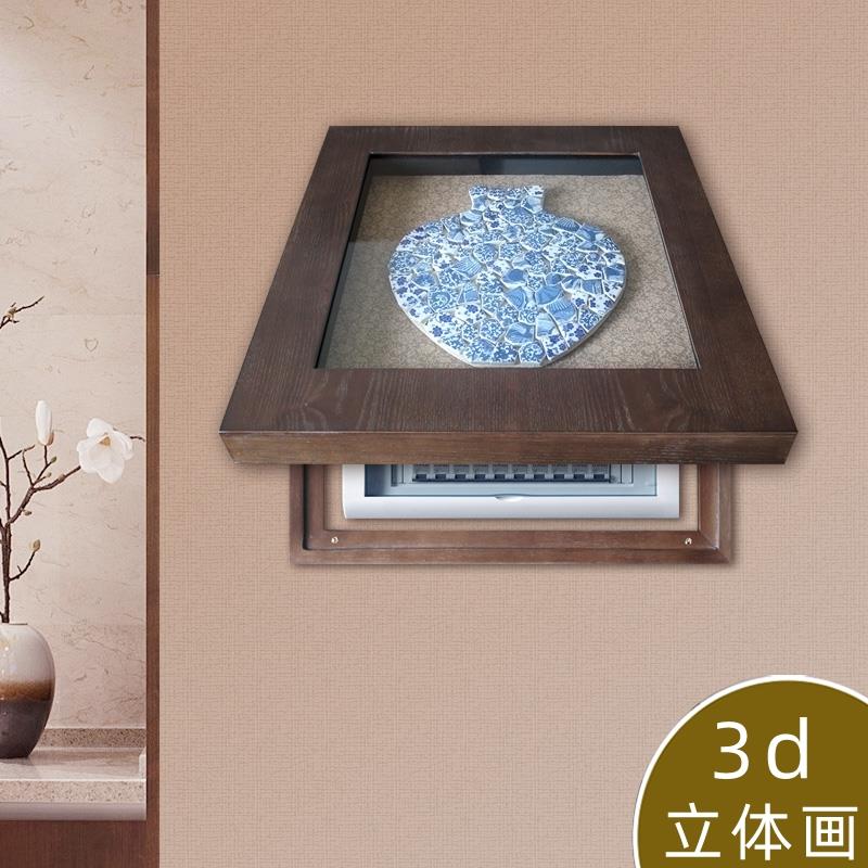 青花瓷实物画电表箱装饰画新中式手工立体画配电箱遮挡画中式壁画图片