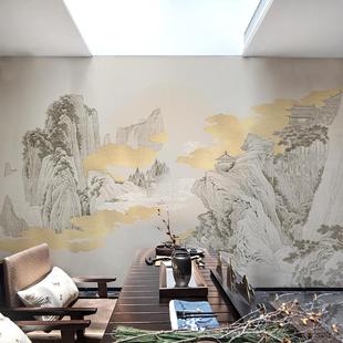 山水背景墙壁画轻奢壁布电视墙壁纸客厅沙发背景墙布墙纸 新中式