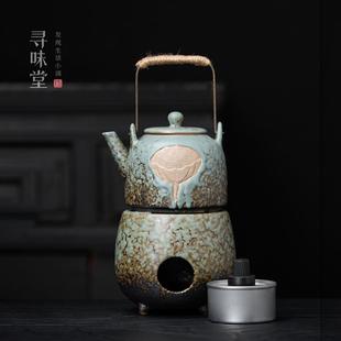 岩生釉煮茶壶煮茶炉｜莲蓬提梁壶国风粗陶室内户外煮茶器功夫茶具
