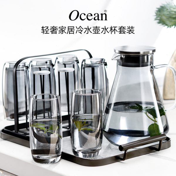 ocean鸥欣客厅待客茶杯套装带把玻璃喝水杯家用耐热凉水壶大容量