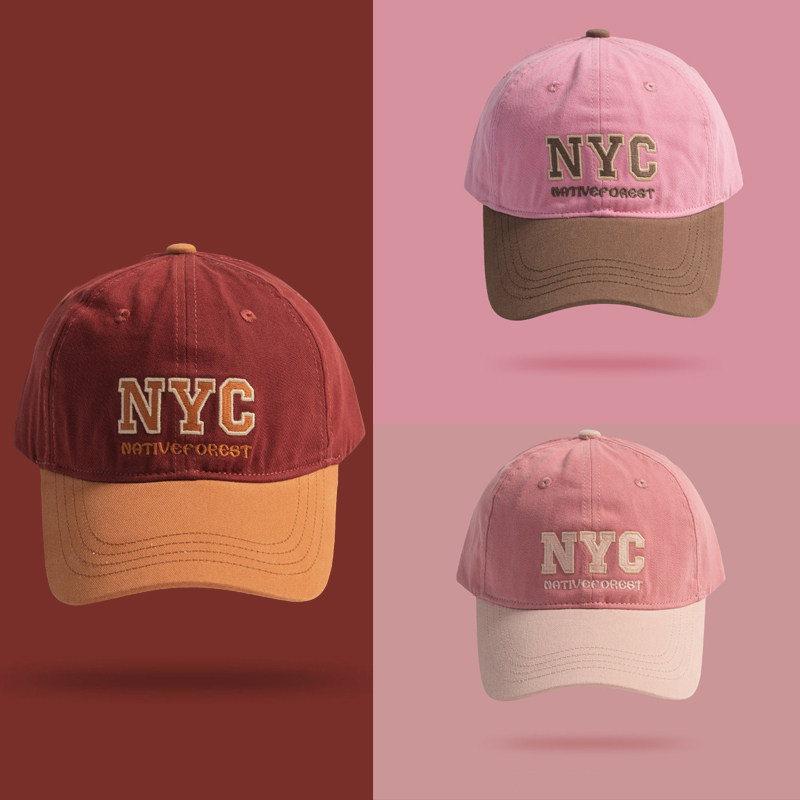 美式复古NYC字母刺绣撞色棒球帽男女情侣鸭舌帽显脸小高颜值潮流