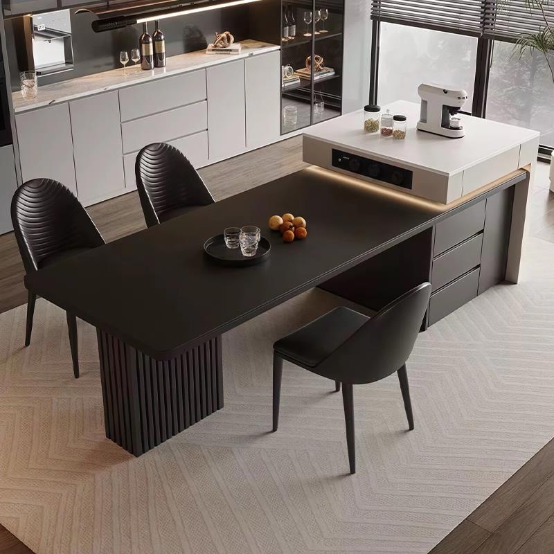 岩板岛台餐桌一体2025新款餐桌可伸缩家用中岛台厨房倒台实木导台