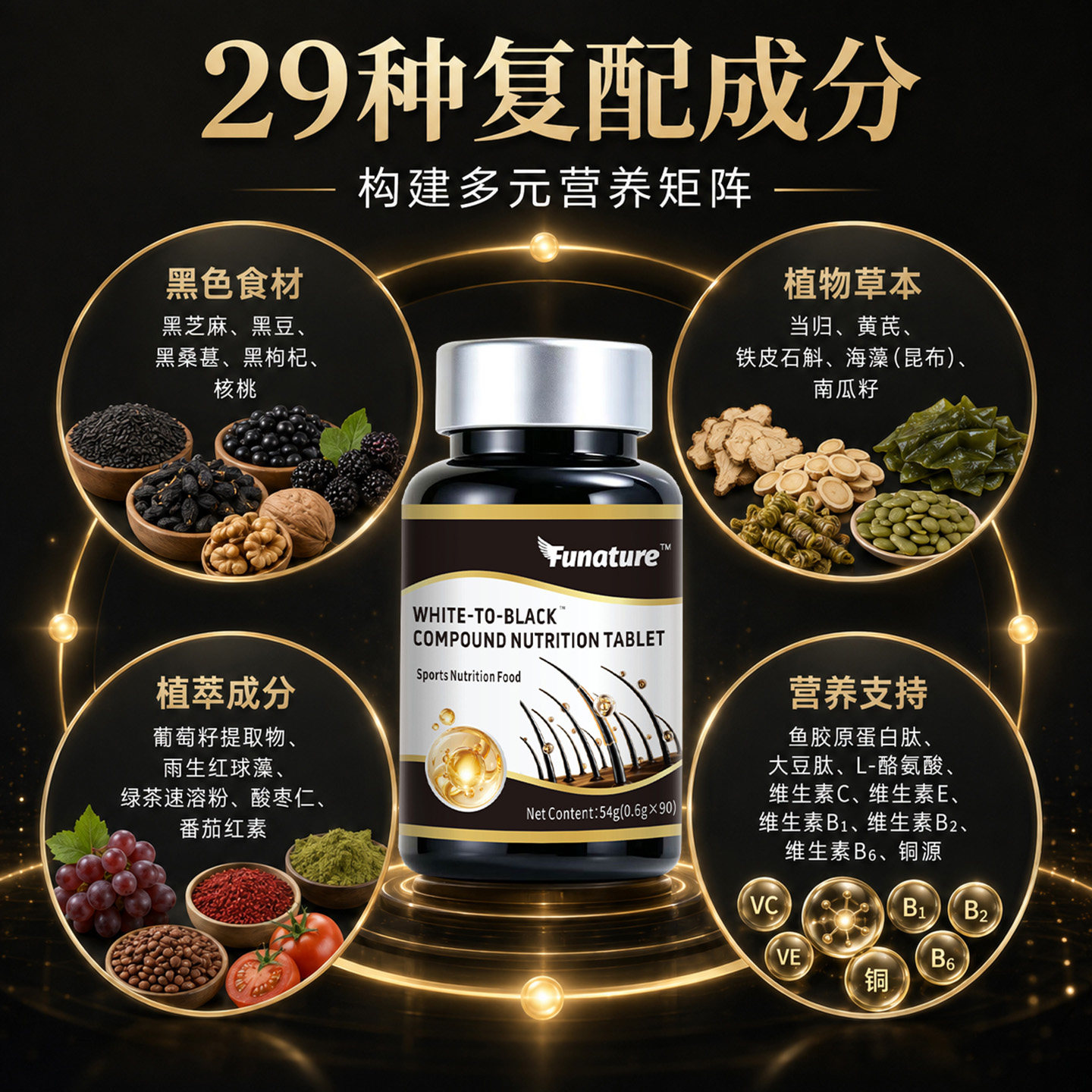 白转黑复合营养片虾青素黑芝麻VB