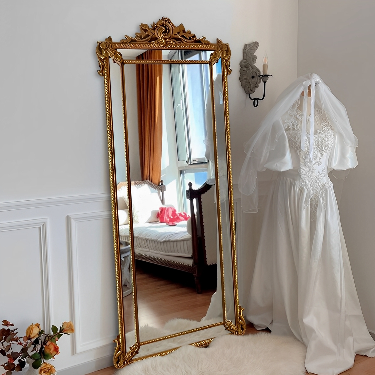 直销顺丰全身落地镜雕花穿衣镜子