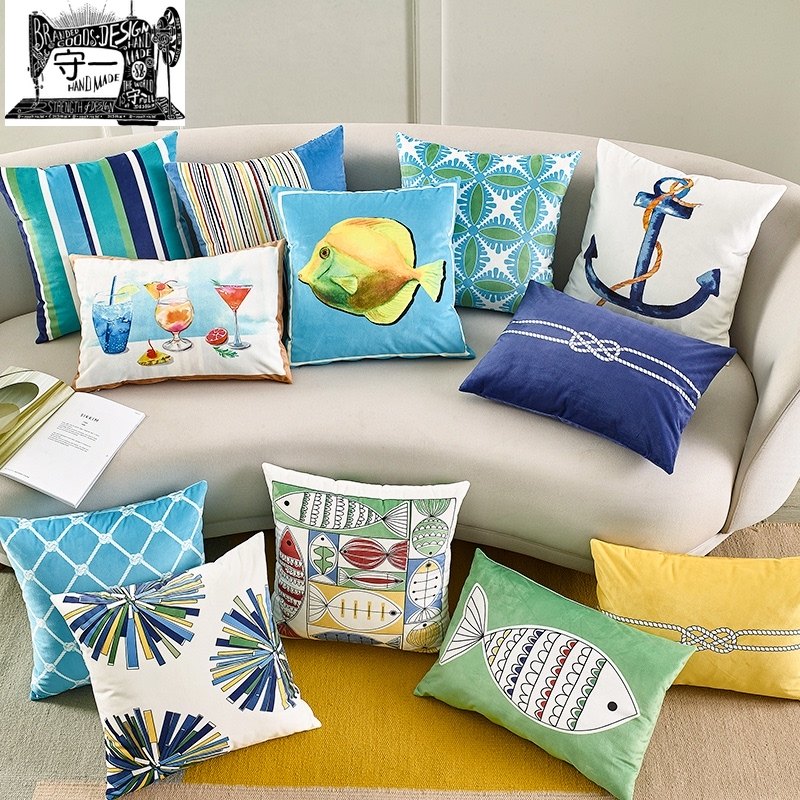 地中海风抱枕沙发靠枕套子汽车腰靠办公室护腰午睡枕床头靠背靠垫