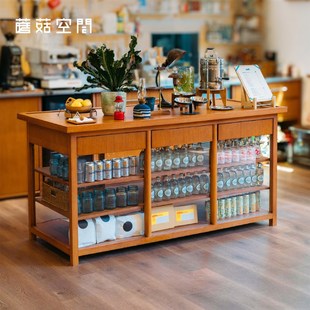 蘑菇空间中古风中岛柜多功能操作台餐边柜中岛台家用吧台桌隔断柜