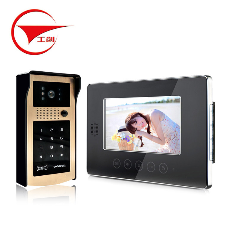 工创 高清刷ID卡密码可视楼宇对讲门铃 7寸彩屏别墅夜视可视门铃