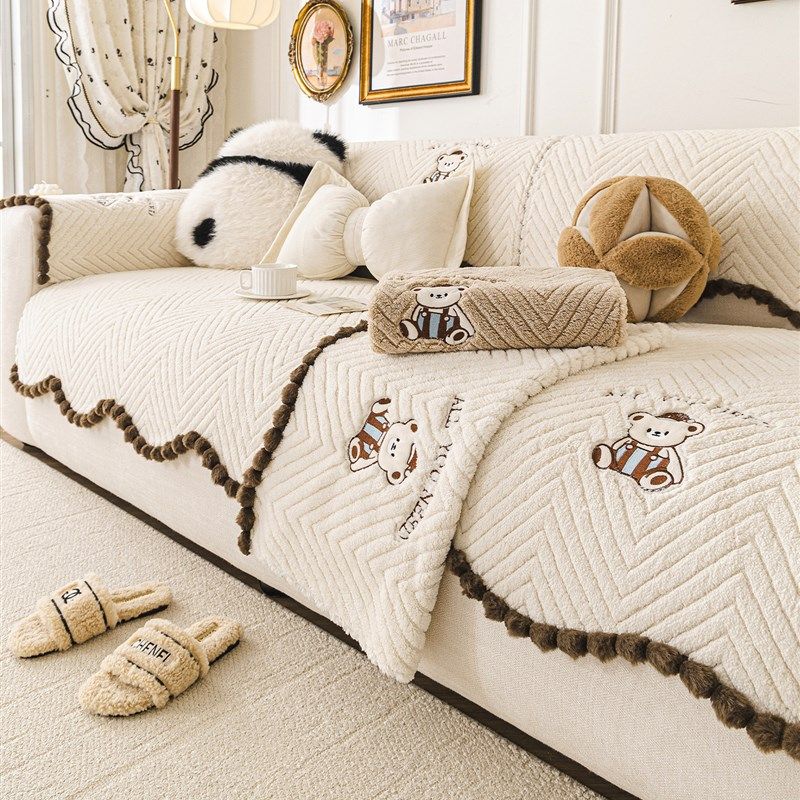 卡通舒棉绒沙发垫冬季2025新款高级感加厚毛绒沙发坐垫防滑盖布