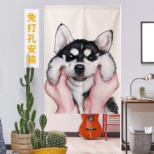半截门帘厨房隔断帘半帘家用免打孔自粘遮挡帘定 厂促动物日式 制l