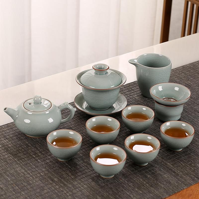 开片哥窑茶具套组家用办公会客轻奢茶壶中式陶瓷汝窑茶杯功夫泡茶