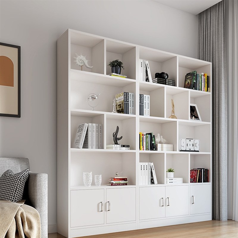 暑假落地置物架简约现代分成收纳架家用储物柜书柜一体靠墙展示柜