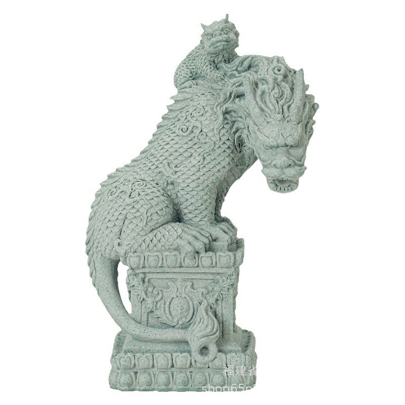 中国风青砂石镇水兽麒麟茶宠摆件鱼缸造景瑞兽创意桌面茶玩装饰品