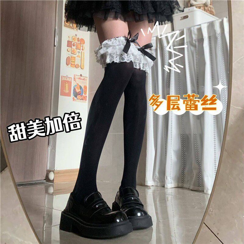 lolita可爱高筒大腿袜子女多层花边长筒过膝袜情侣空间情趣情调