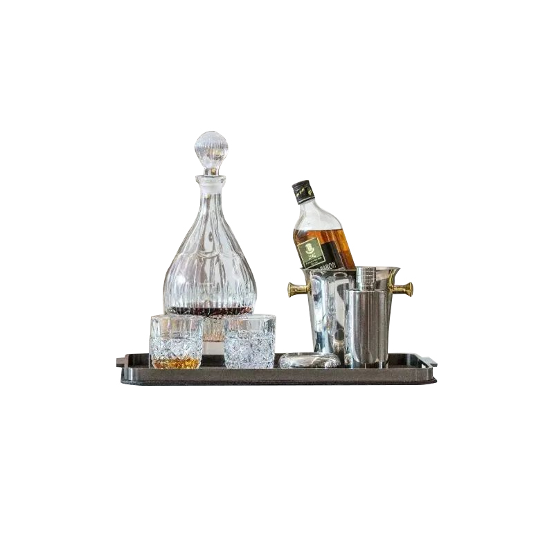 水晶红酒洋酒醒酒器调酒器酒窖酒柜酒架装饰品摆件不锈钢冰桶托盘