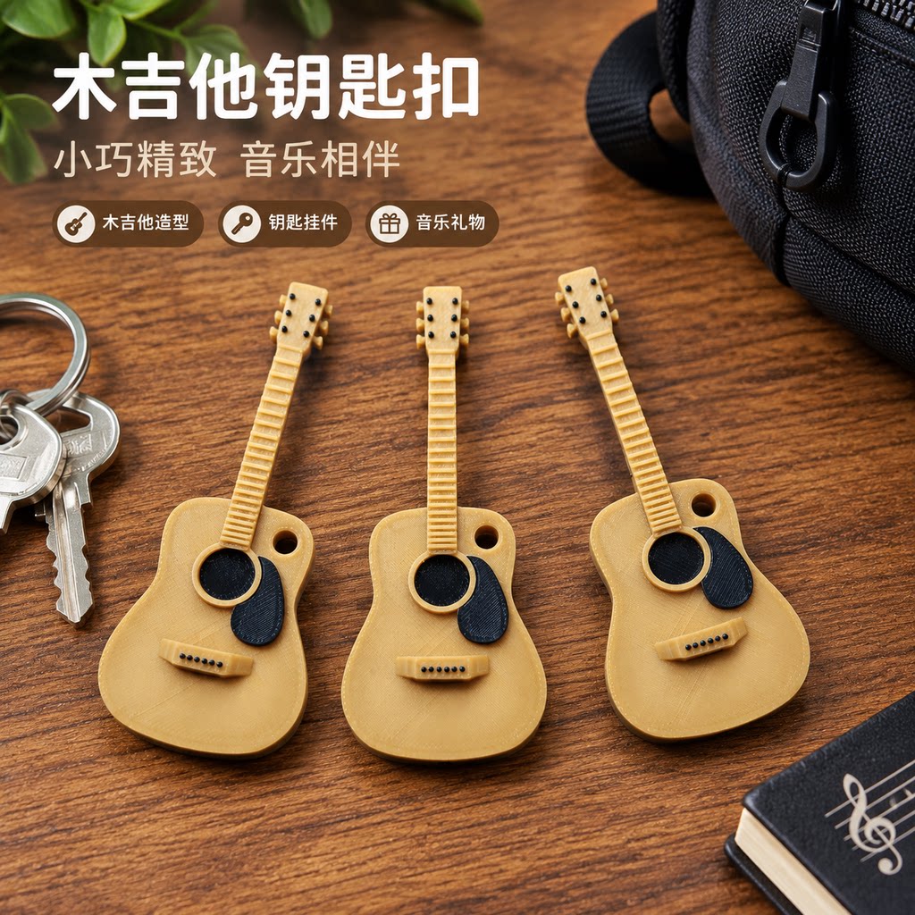 木吉他造型钥匙扣吉他爱好者礼物图片