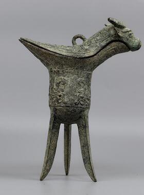 御如意彷古青铜器商代牛头爵杯三足角古代酒器酒文化馆收藏展览品