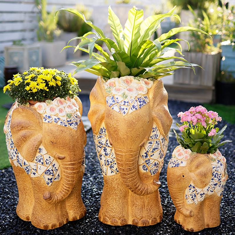 别墅花园大象装饰摆件动物创意网红民宿农村庭院造景复古园艺花盆