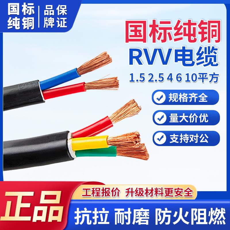 ZC-RVV电缆国标阻燃纯铜2 3 4 5芯2.5 4 6 10平方软芯电源护套线