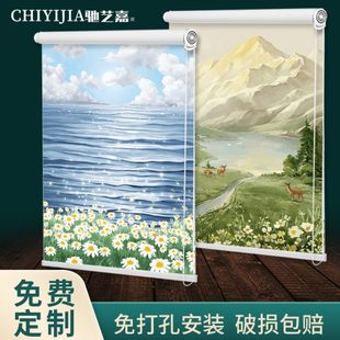 窗帘新款 厨房遮阳帘卫生间拉2023全遮光 免打孔安装 升降卧室卷帘式