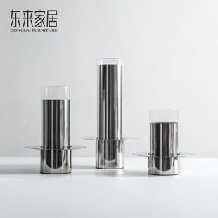 银色花瓶摆件餐厅高级创意不锈钢器插花现代样板间感摆设金属轻奢