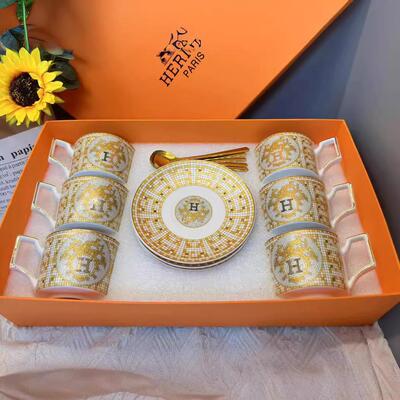 英式陶瓷杯咖啡杯碟套装创意简约家用咖啡杯碟带架子茶杯套装套具